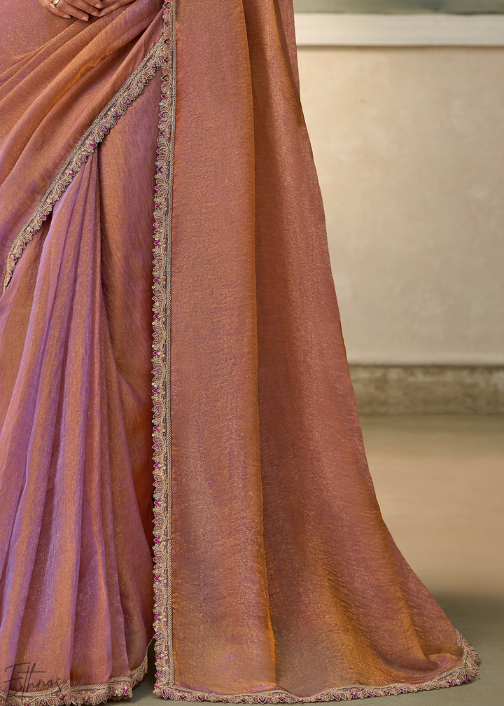 Dusty Rose Ruffle Border Georgette Saree