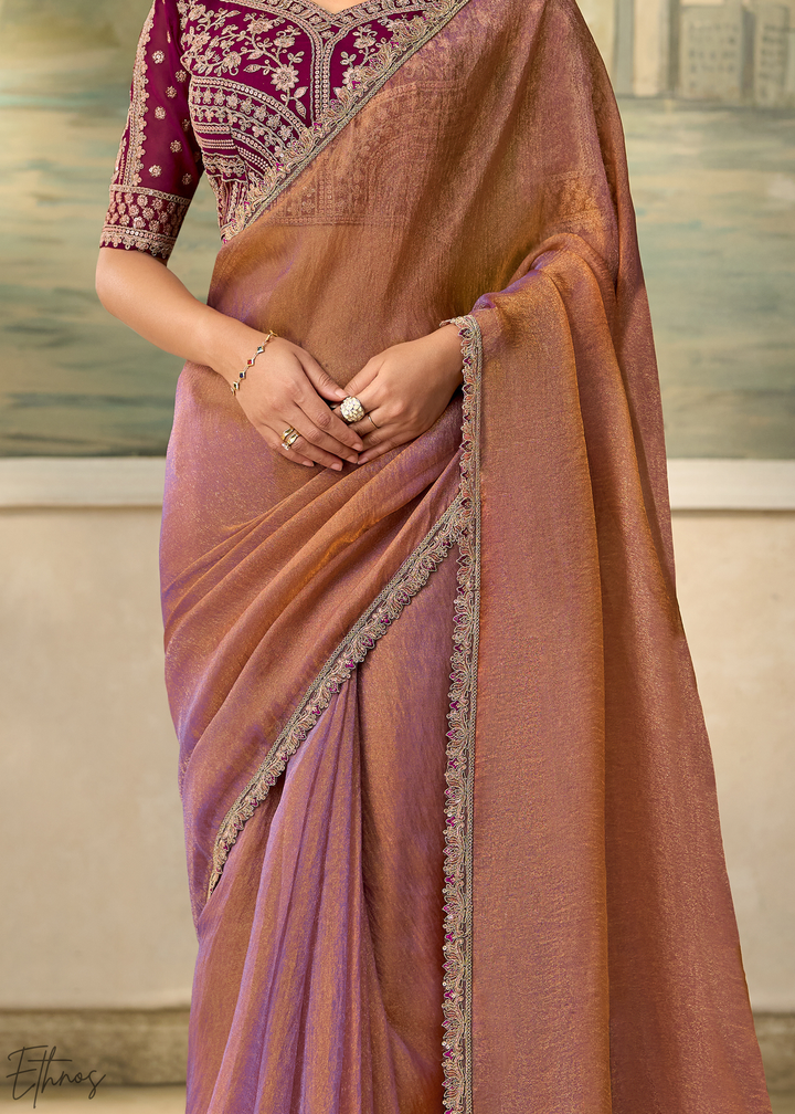 Dusty Rose Ruffle Border Georgette Saree