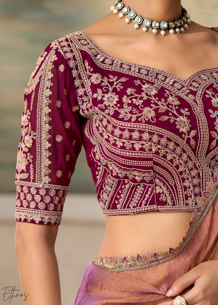 Dusty Rose Ruffle Border Georgette Saree