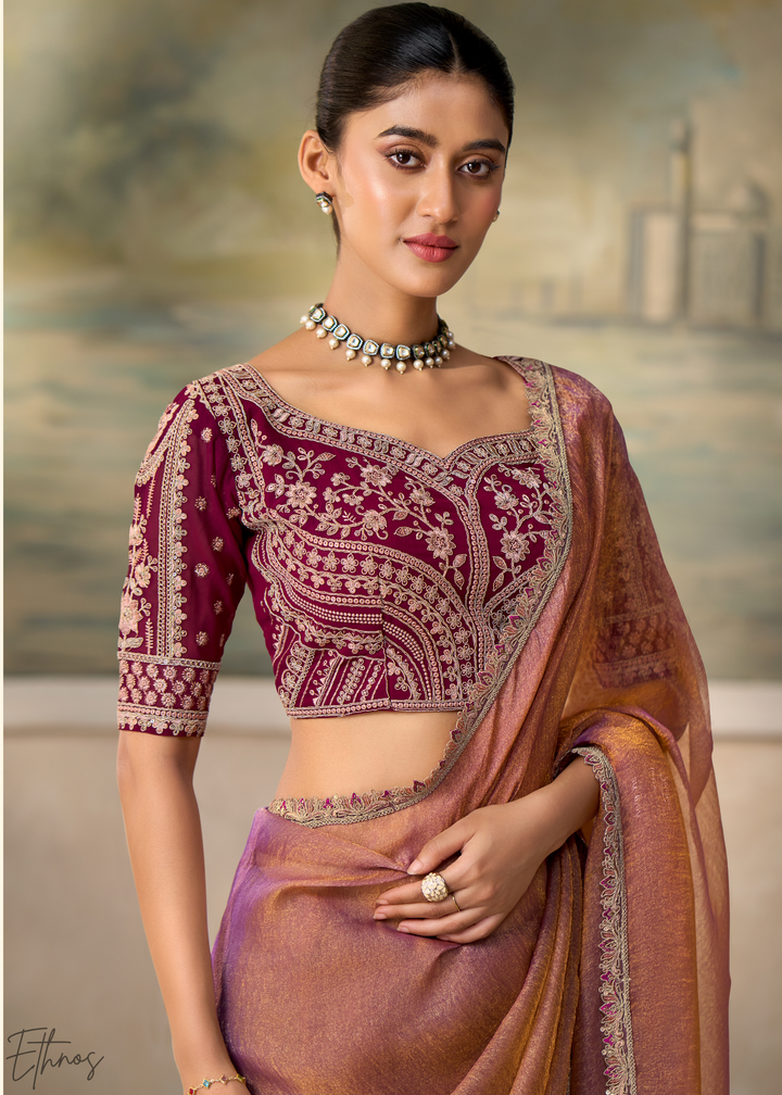 Dusty Rose Ruffle Border Georgette Saree