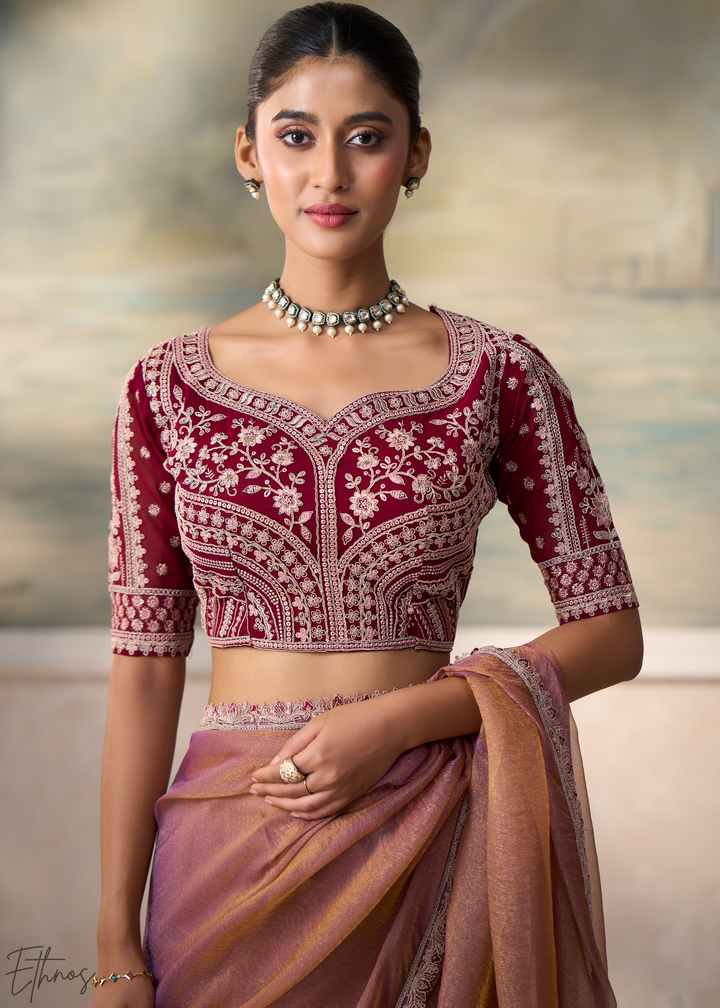 Dusty Rose Ruffle Border Georgette Saree