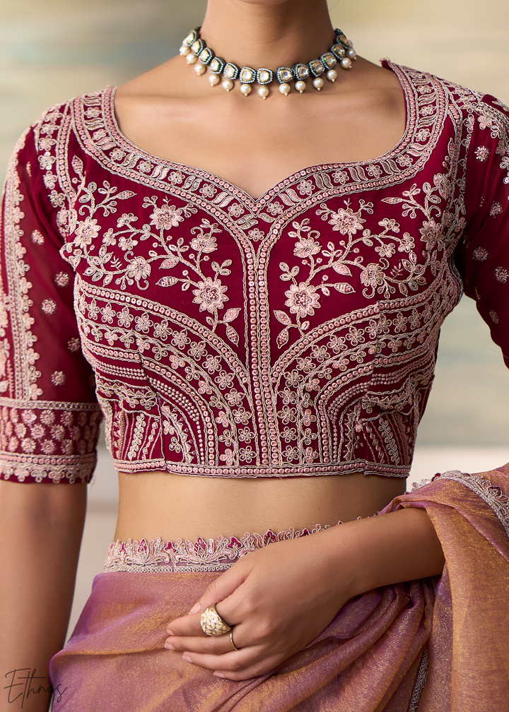 Dusty Rose Ruffle Border Georgette Saree