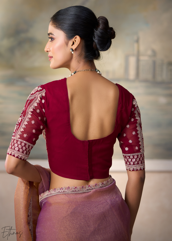 Dusty Rose Ruffle Border Georgette Saree