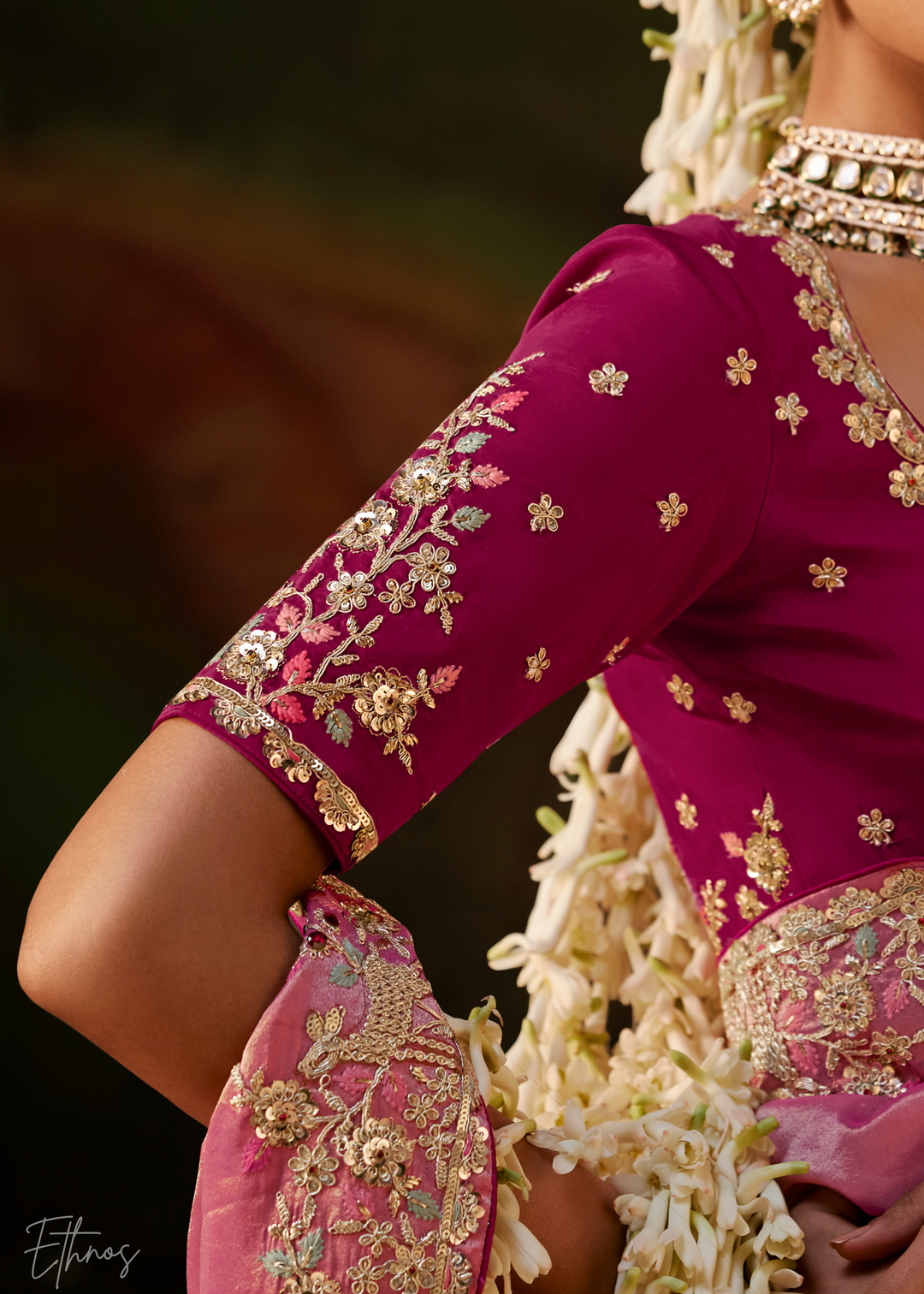 Dusty Rose Tambour Embroidered Border Tissue Saree