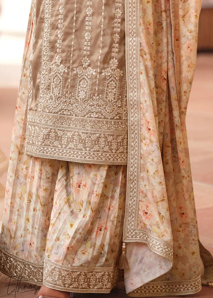 Dusty Beige Simar Silk Palazzo Salwar Suit