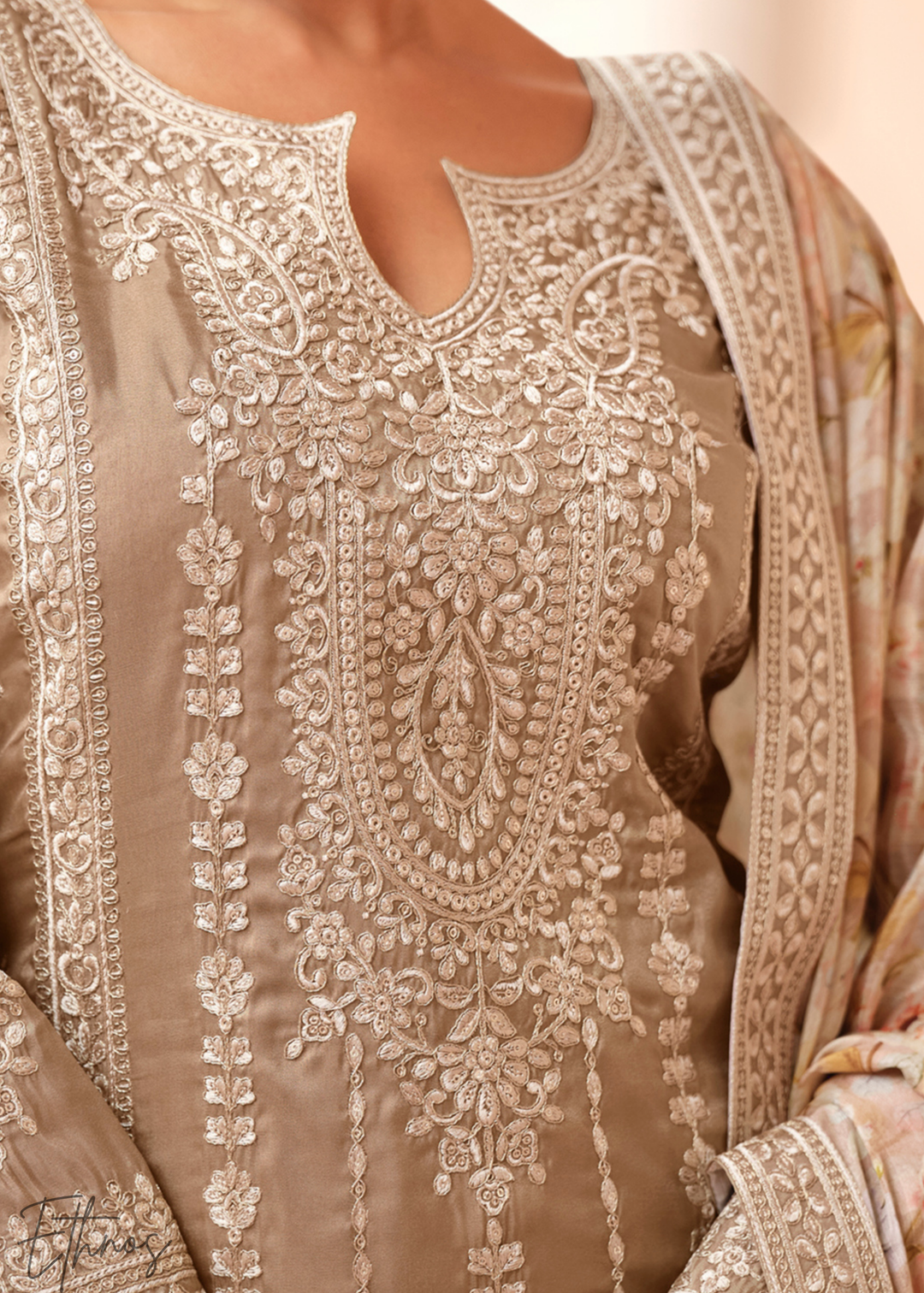 Dusty Beige Simar Silk Palazzo Salwar Suit