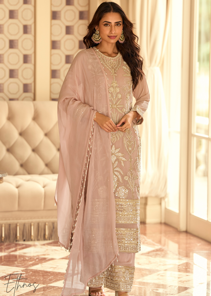 Dusty Pink Georgette Palazzo Salwar Suit