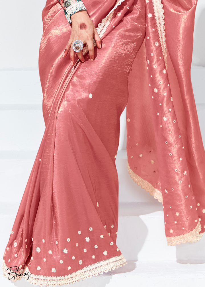 Dusty Pink Glass Tissue Organza Saree