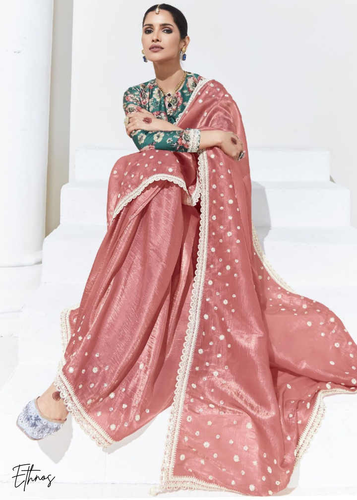 Dusty Pink Glass Tissue Organza Saree