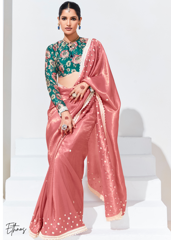 Dusty Pink Glass Tissue Organza Saree