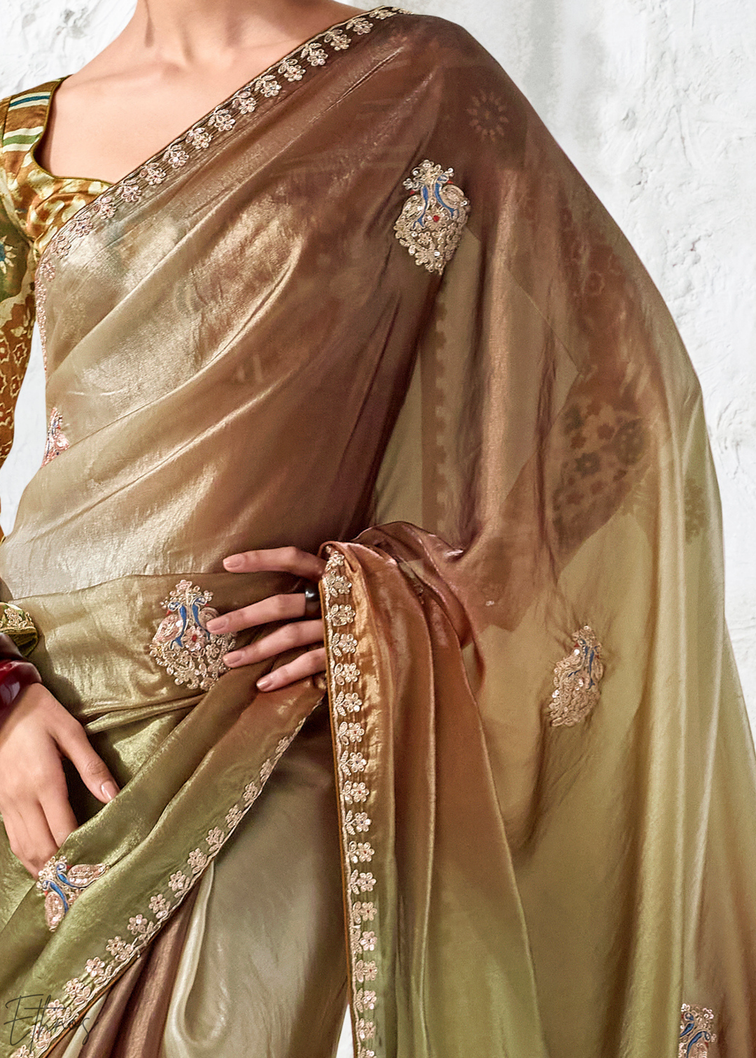 Earthy Brown Tie-Dye Pallu Organza Silk Saree