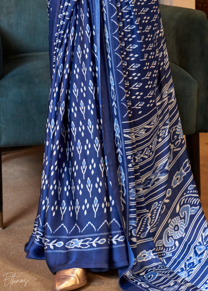 Egyptian Blue Azure Patola Crepe Silk Saree