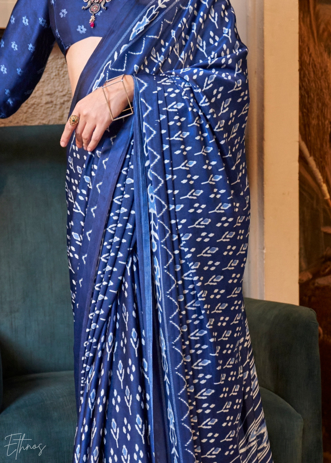 Egyptian Blue Azure Patola Crepe Silk Saree