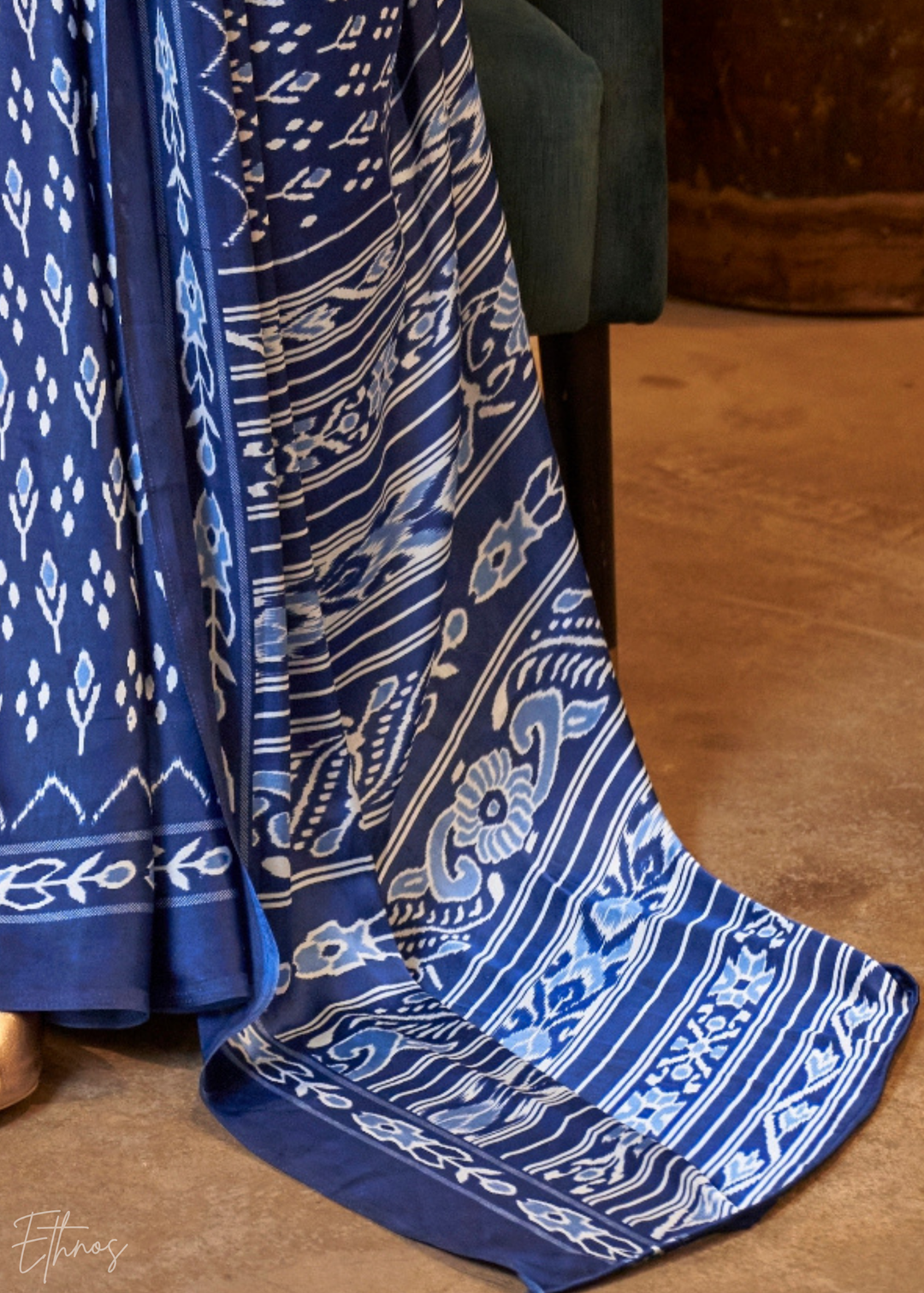 Egyptian Blue Azure Patola Crepe Silk Saree