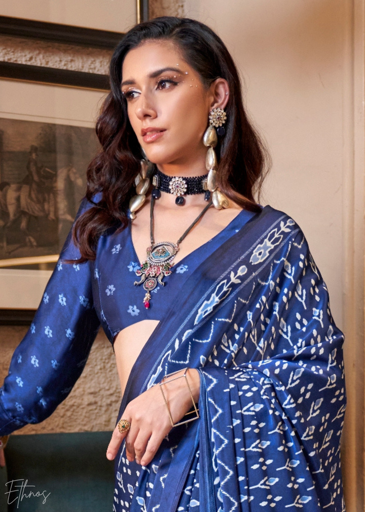 Egyptian Blue Azure Patola Crepe Silk Saree