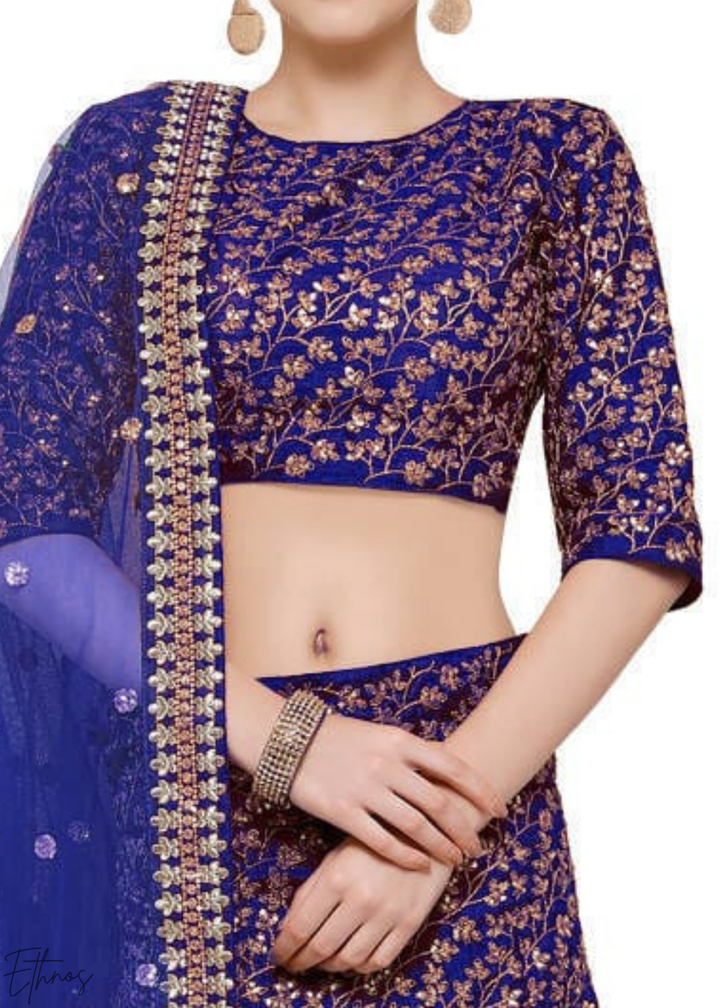 Electric Blue Intricate Brocade Raw Silk Lehenga Choli