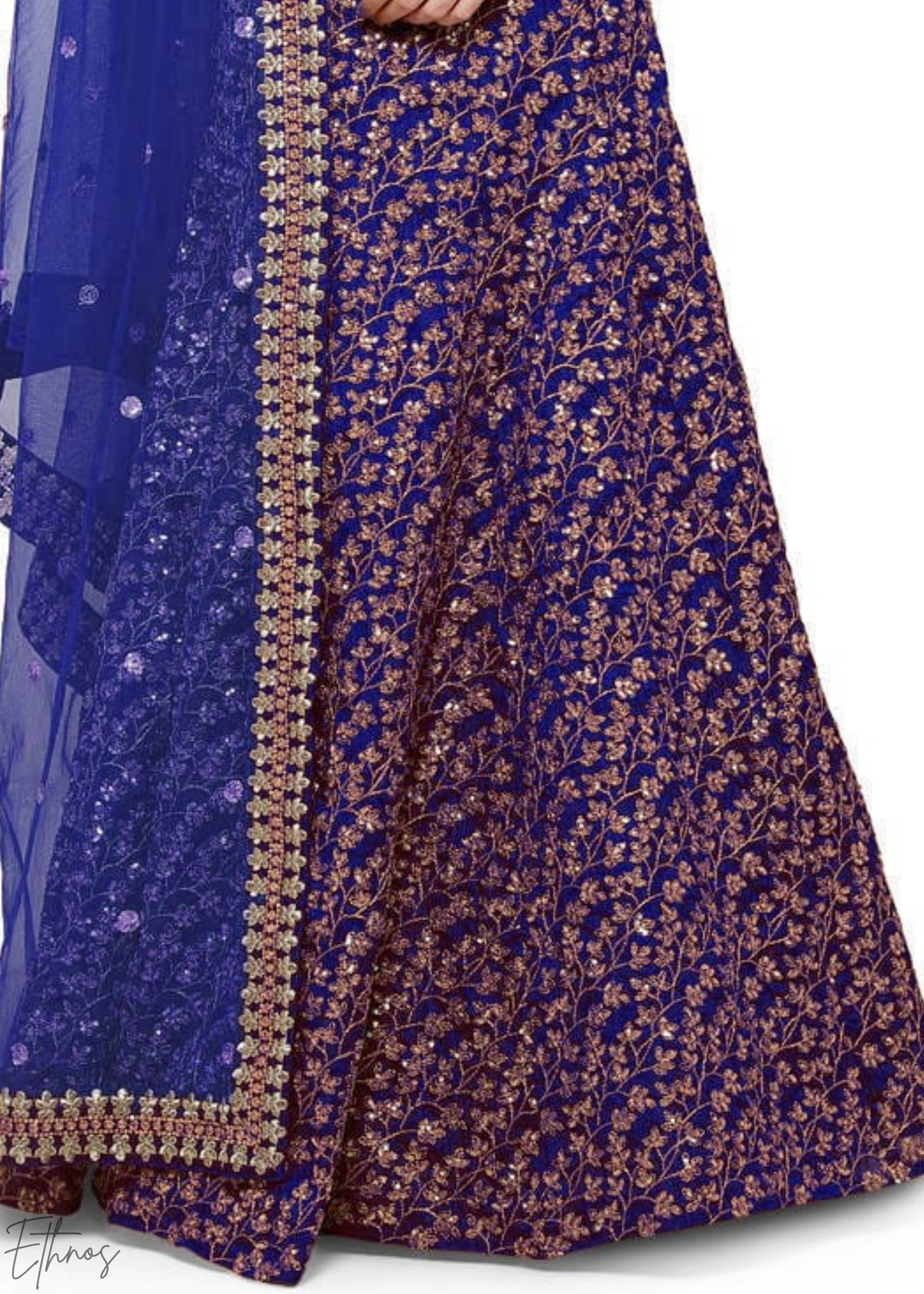 Electric Blue Intricate Brocade Raw Silk Lehenga Choli