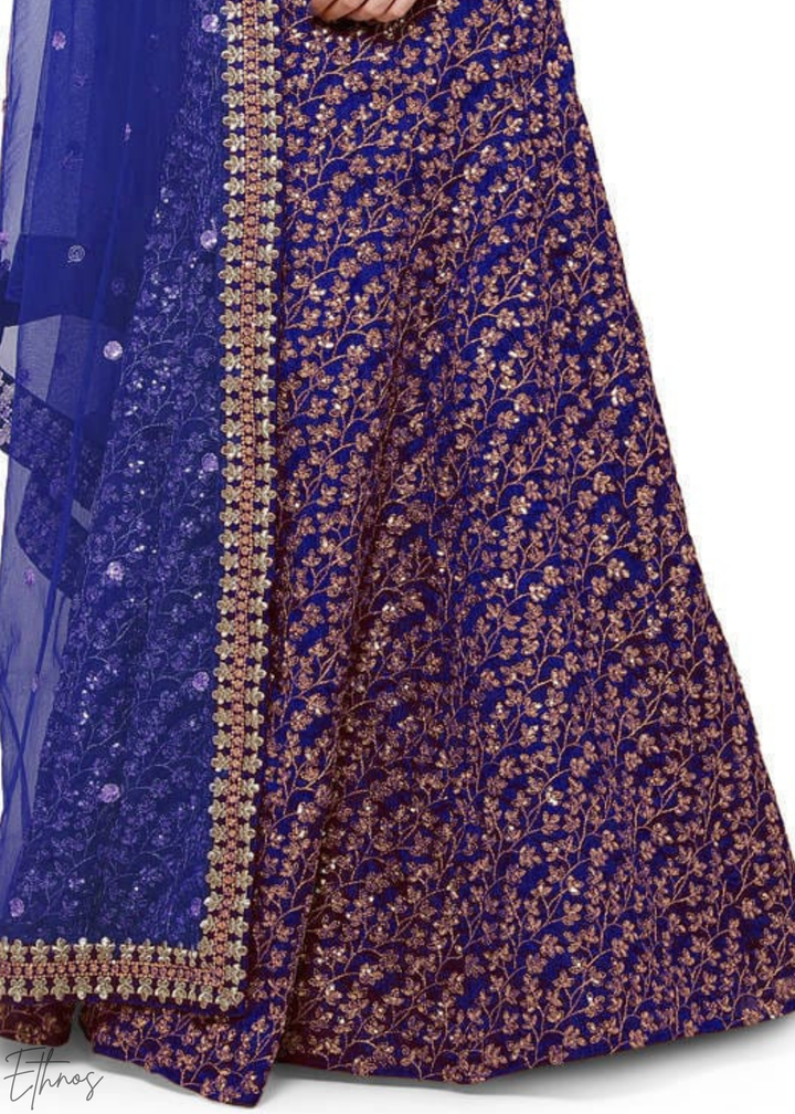 Electric Blue Intricate Brocade Raw Silk Lehenga Choli