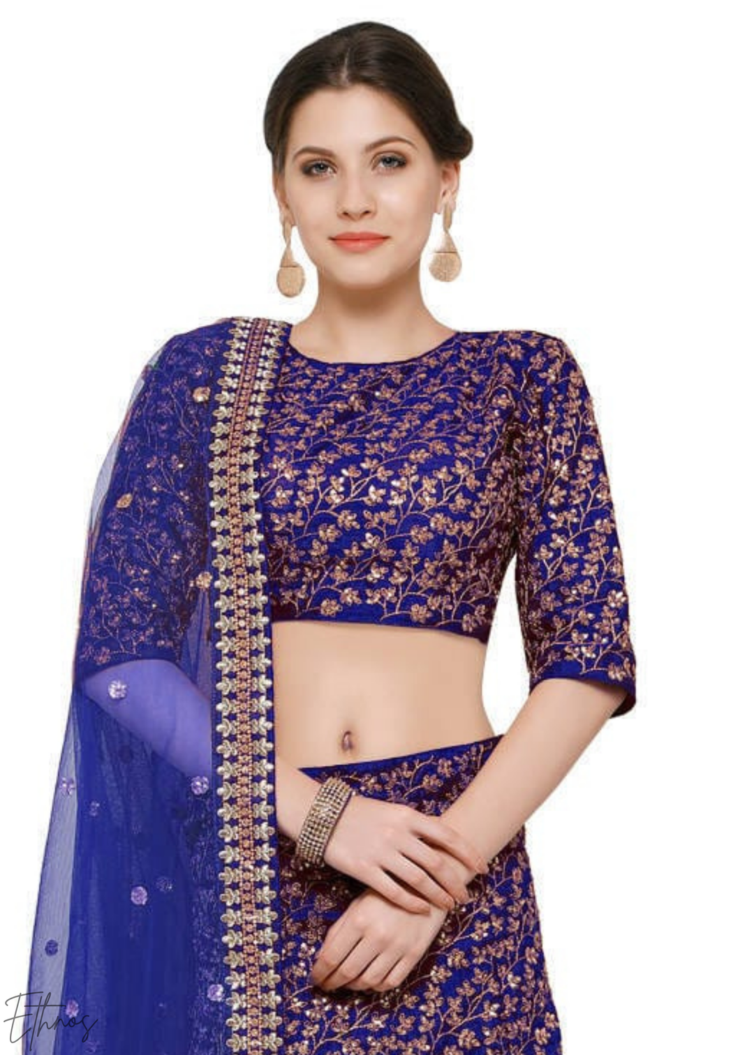 Electric Blue Intricate Brocade Raw Silk Lehenga Choli