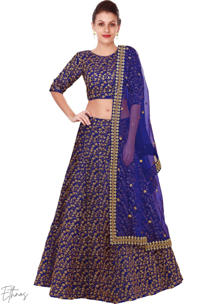 Electric Blue Intricate Brocade Raw Silk Lehenga Choli