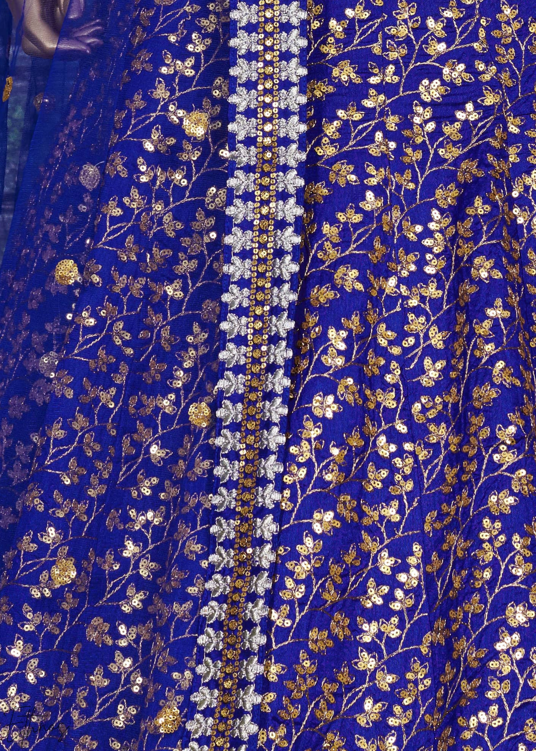Electric Blue Intricate Brocade Raw Silk Lehenga Choli