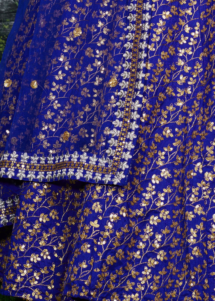 Electric Blue Intricate Brocade Raw Silk Lehenga Choli