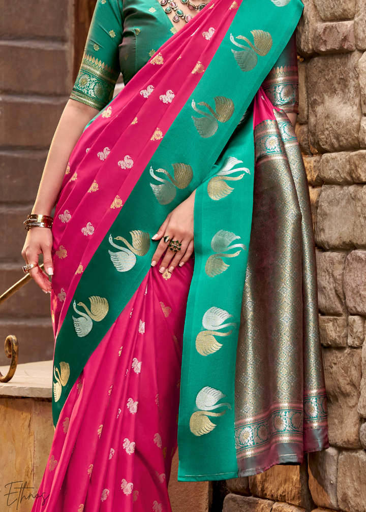 Electric Orchid Ethereal Swan Satin Silk Saree