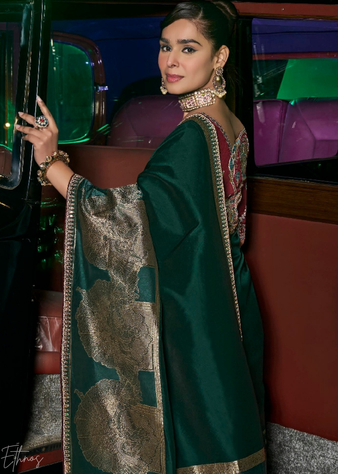 Emerald Forest Empire Medallion Silk Saree