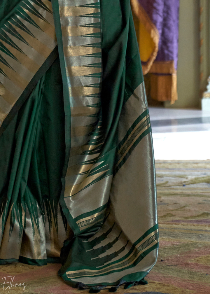 Emerald Forest Metallic Temple Wave Silk Saree