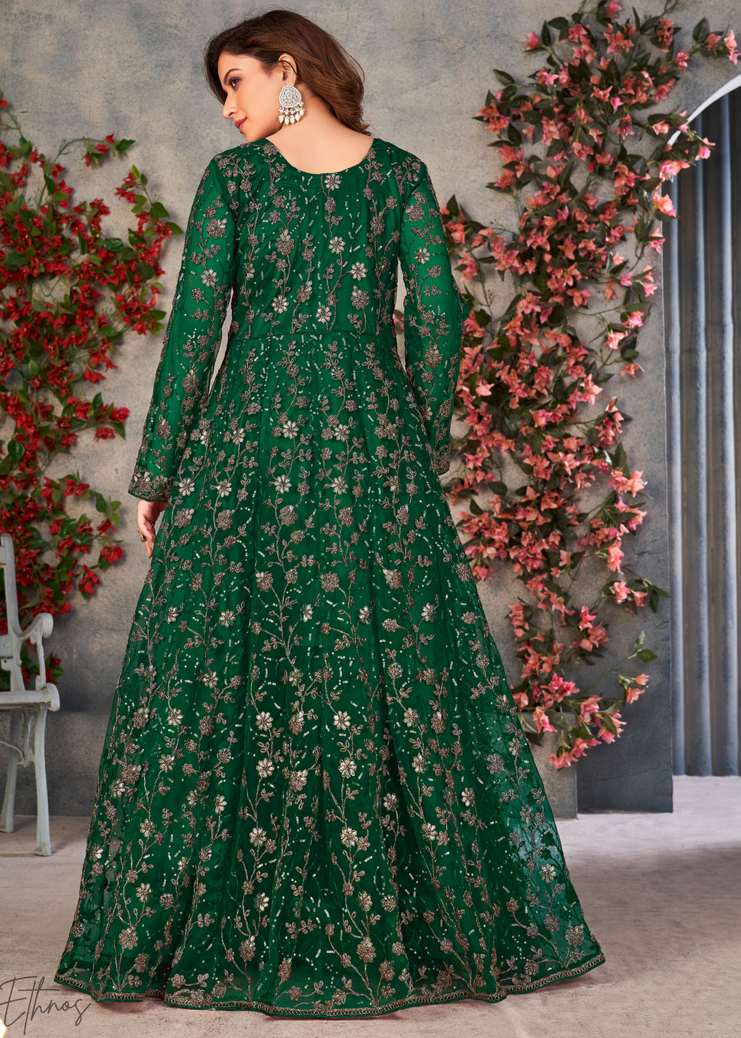 Emerald Garden Filigree Net Anarkali Pant Suit