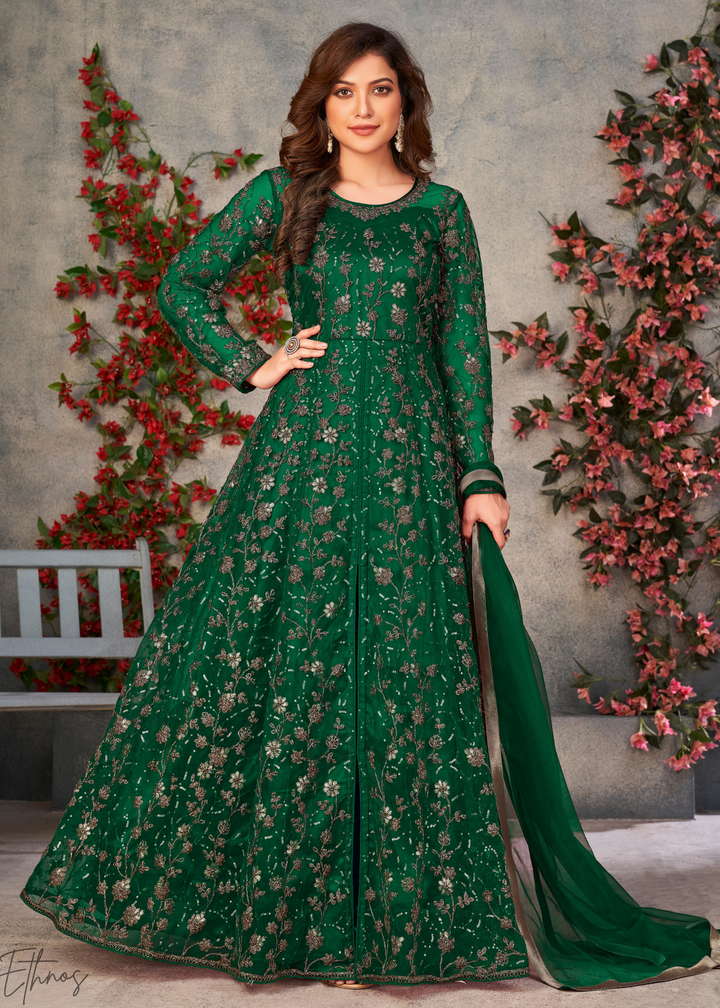 Emerald Garden Filigree Net Anarkali Pant Suit