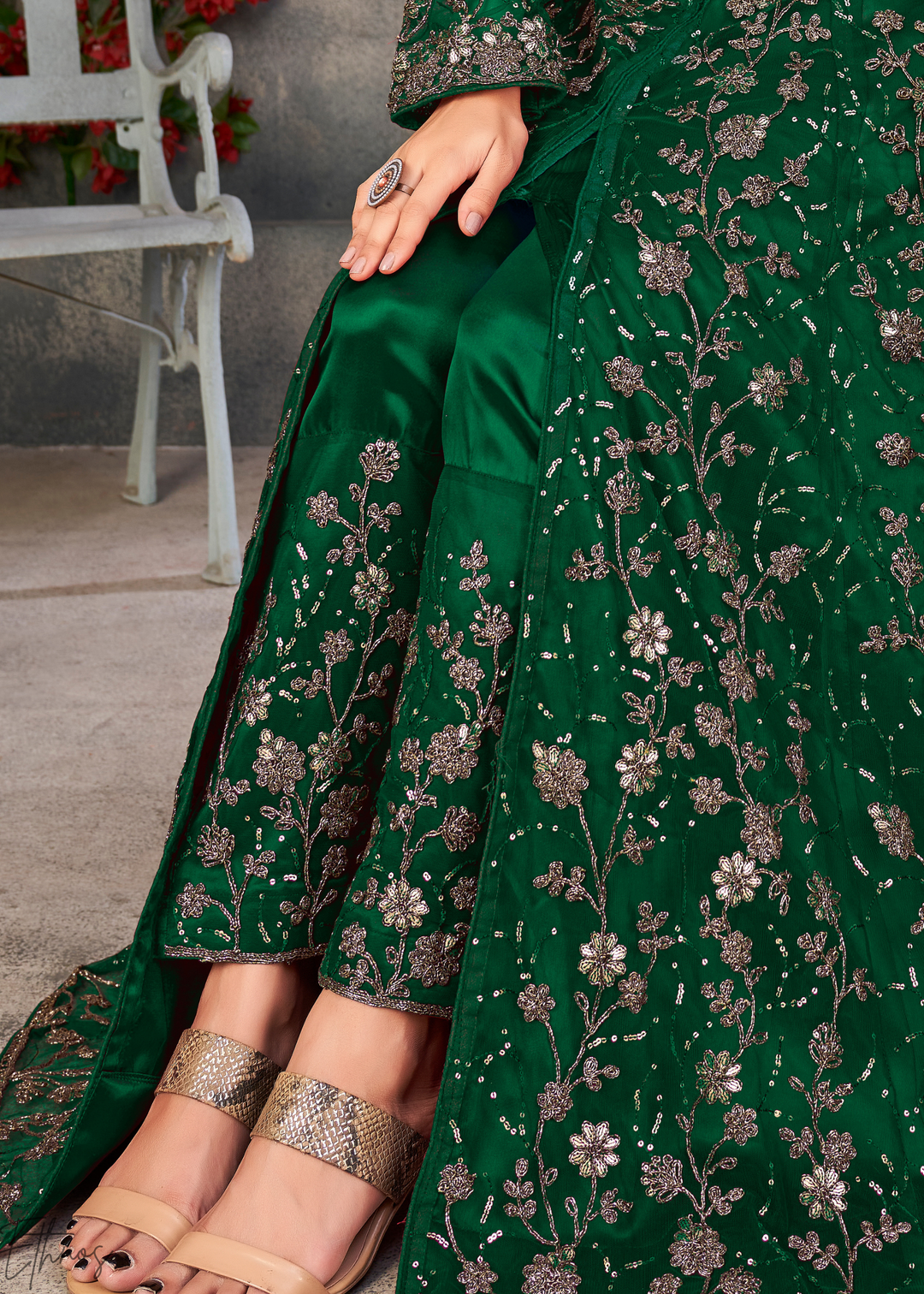 Emerald Garden Filigree Net Anarkali Pant Suit
