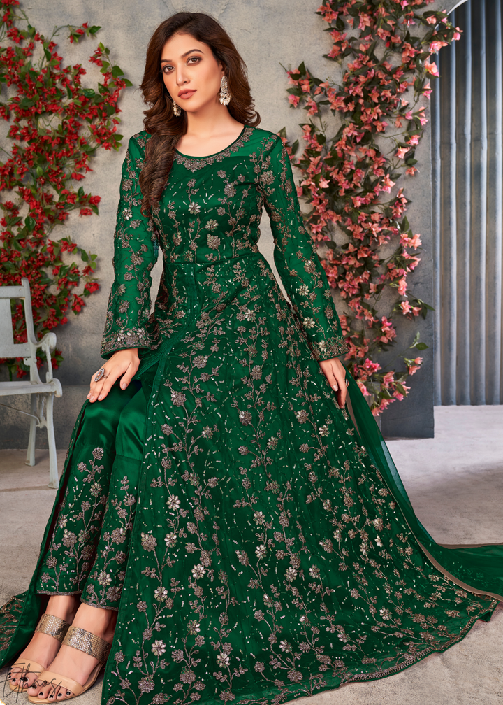 Emerald Garden Filigree Net Anarkali Pant Suit