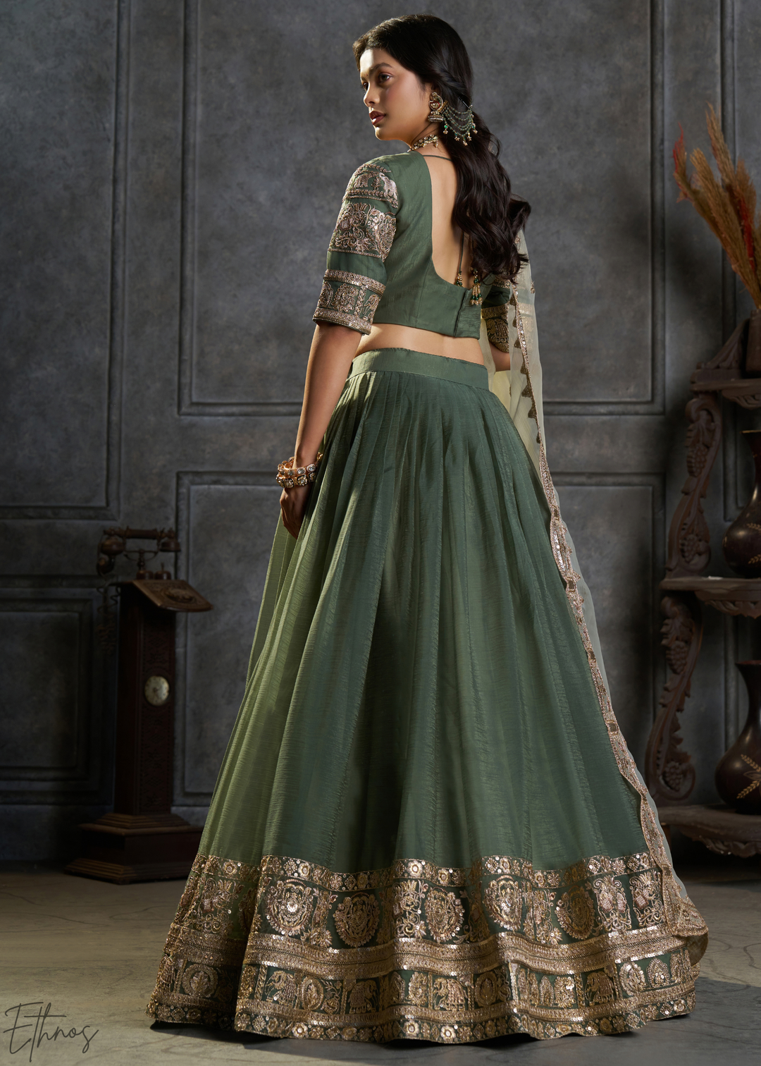 Emerald Gilded Medallion Organza Lehenga Choli