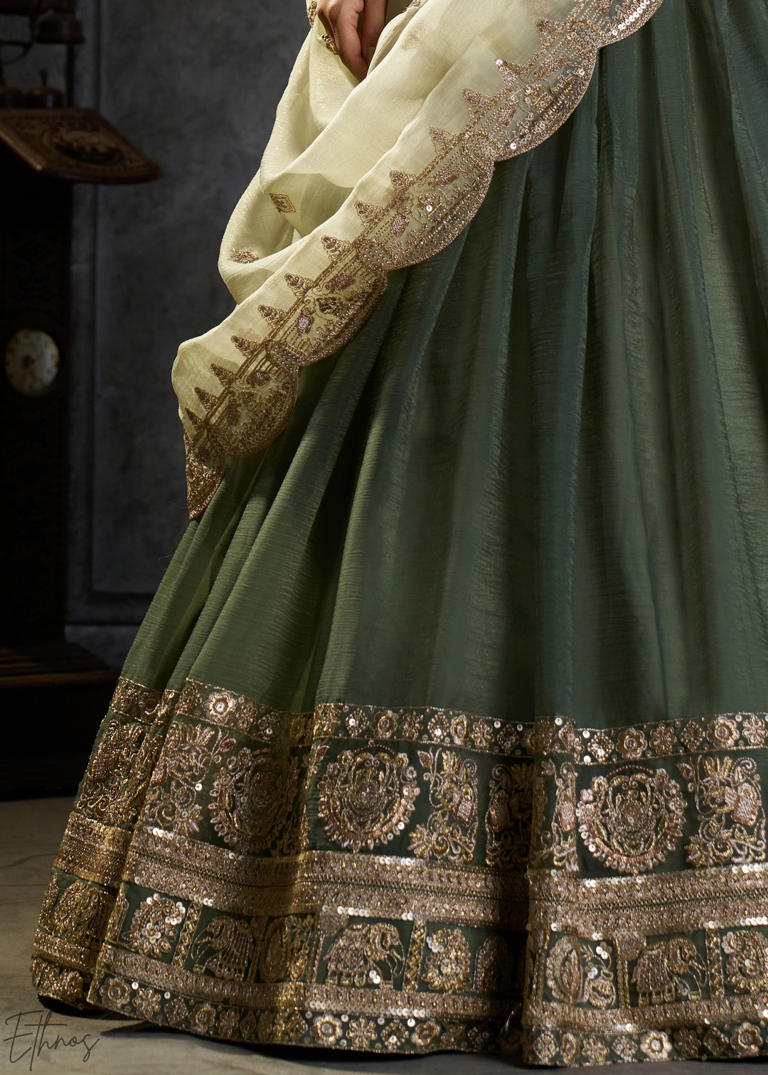 Emerald Gilded Medallion Organza Lehenga Choli
