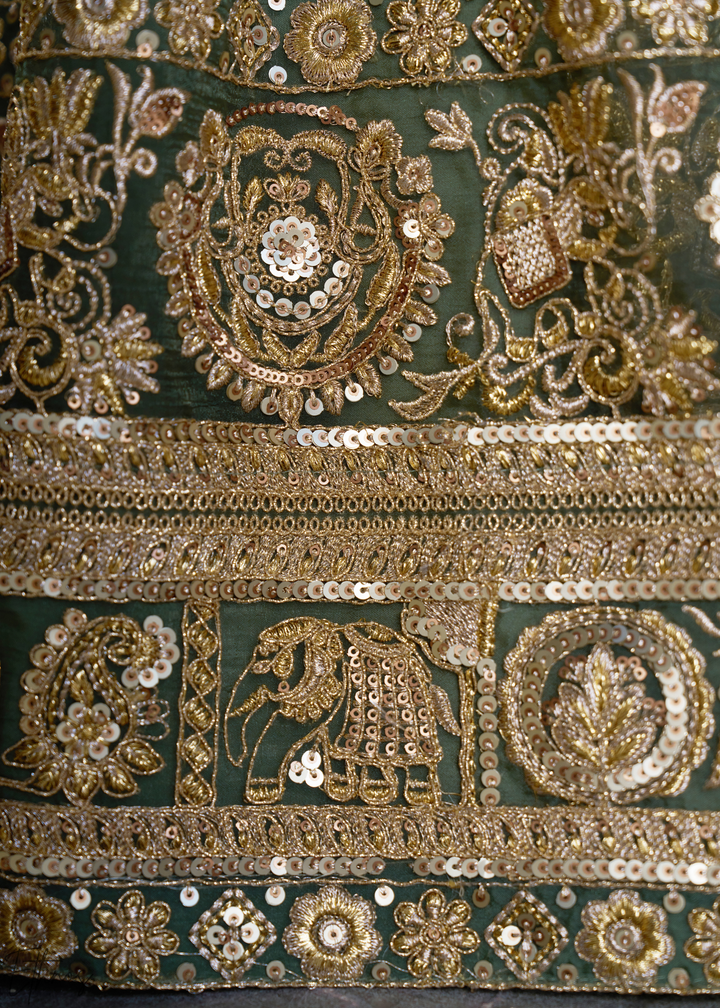 Emerald Gilded Medallion Organza Lehenga Choli