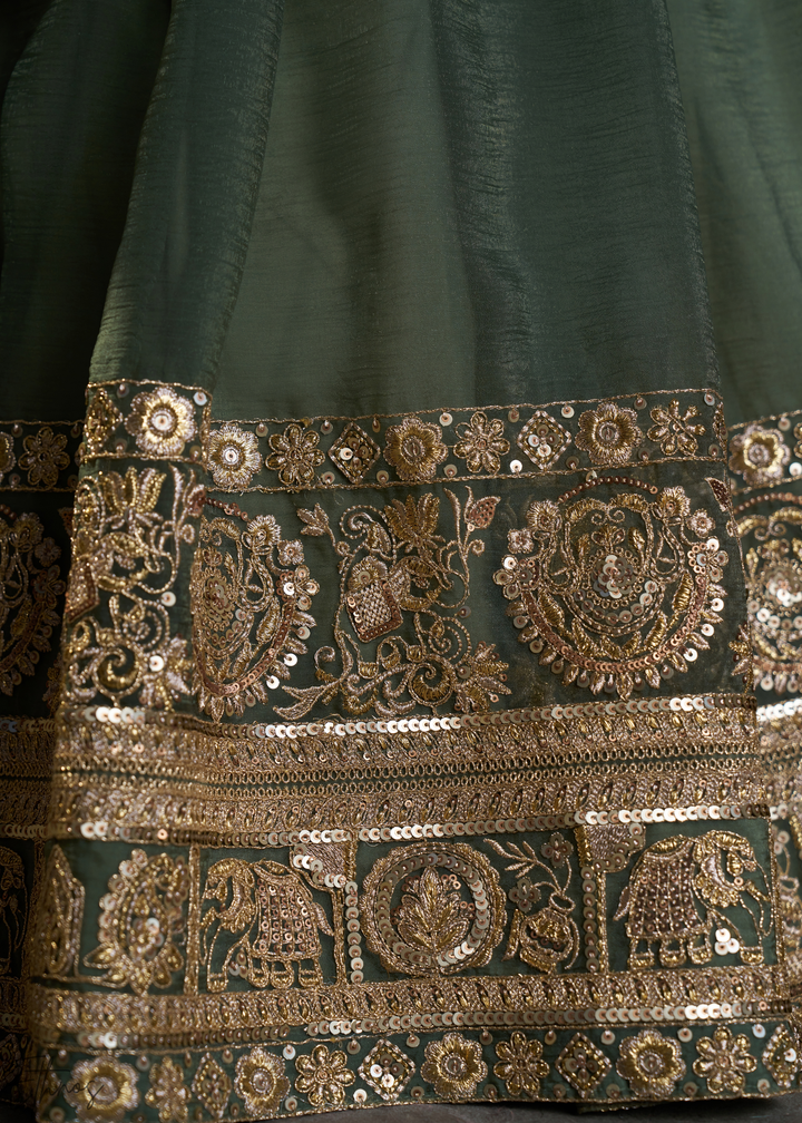 Emerald Gilded Medallion Organza Lehenga Choli