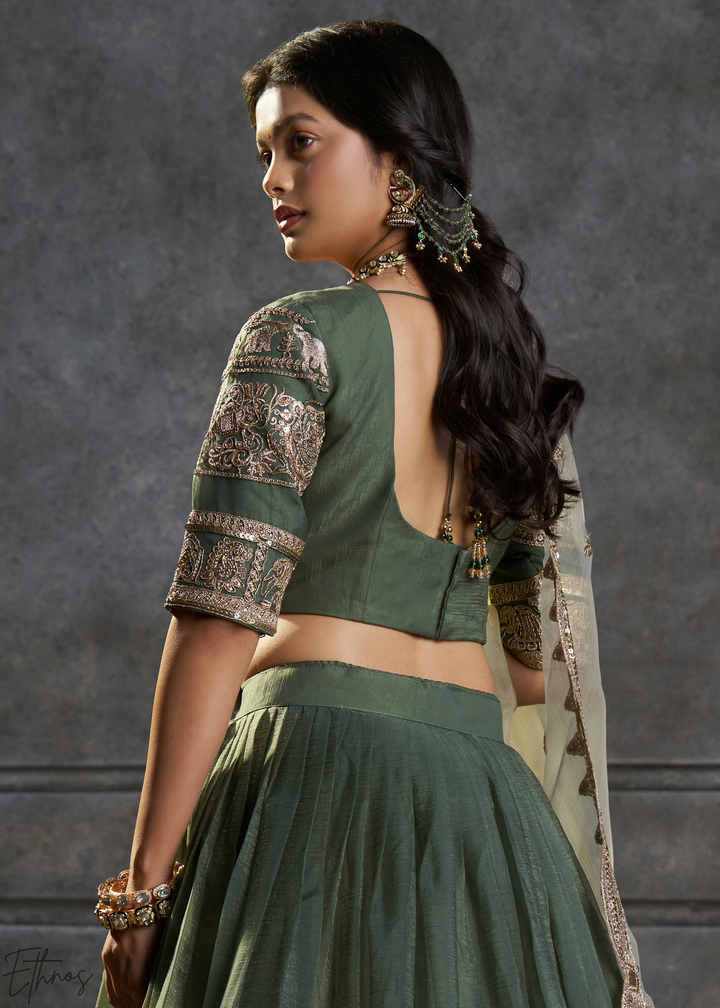 Emerald Gilded Medallion Organza Lehenga Choli