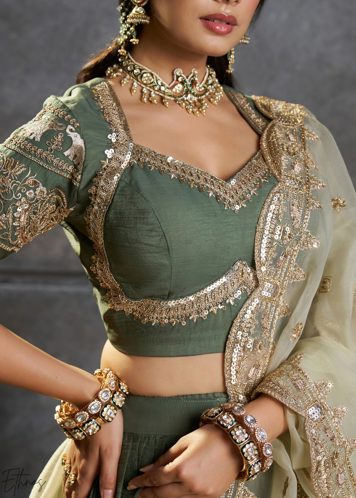 Emerald Gilded Medallion Organza Lehenga Choli