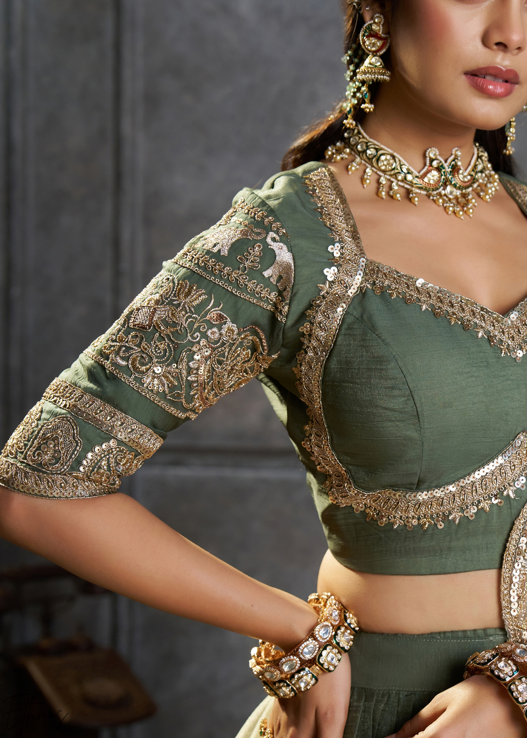 Emerald Gilded Medallion Organza Lehenga Choli