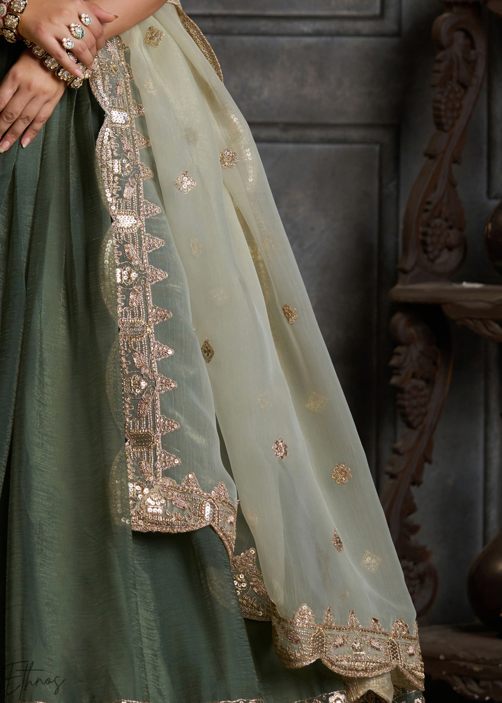Emerald Gilded Medallion Organza Lehenga Choli