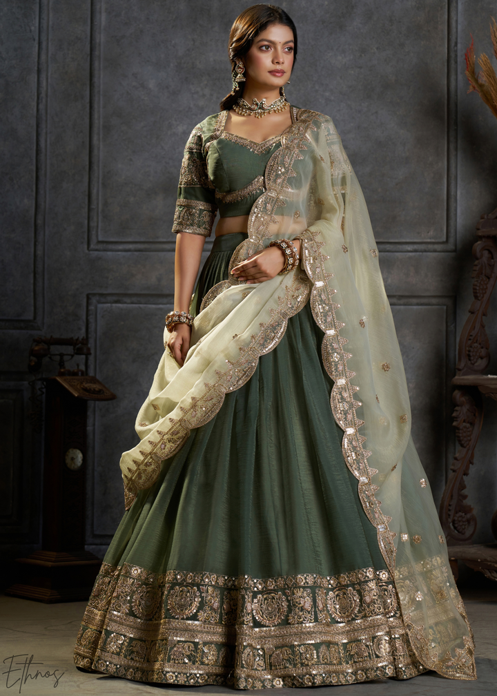 Emerald Gilded Medallion Organza Lehenga Choli