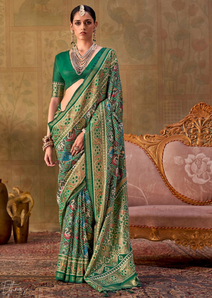 Emerald Green Ashwa Patola Silk Saree