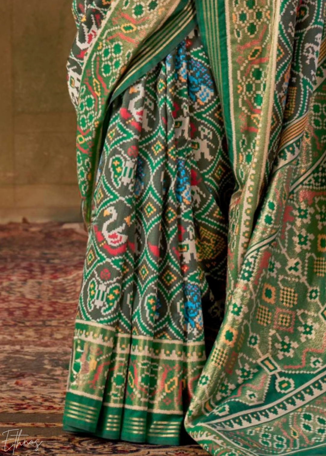 Emerald Green Ashwa Patola Silk Saree