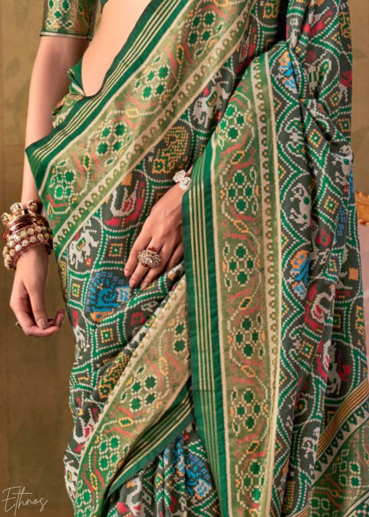 Emerald Green Ashwa Patola Silk Saree