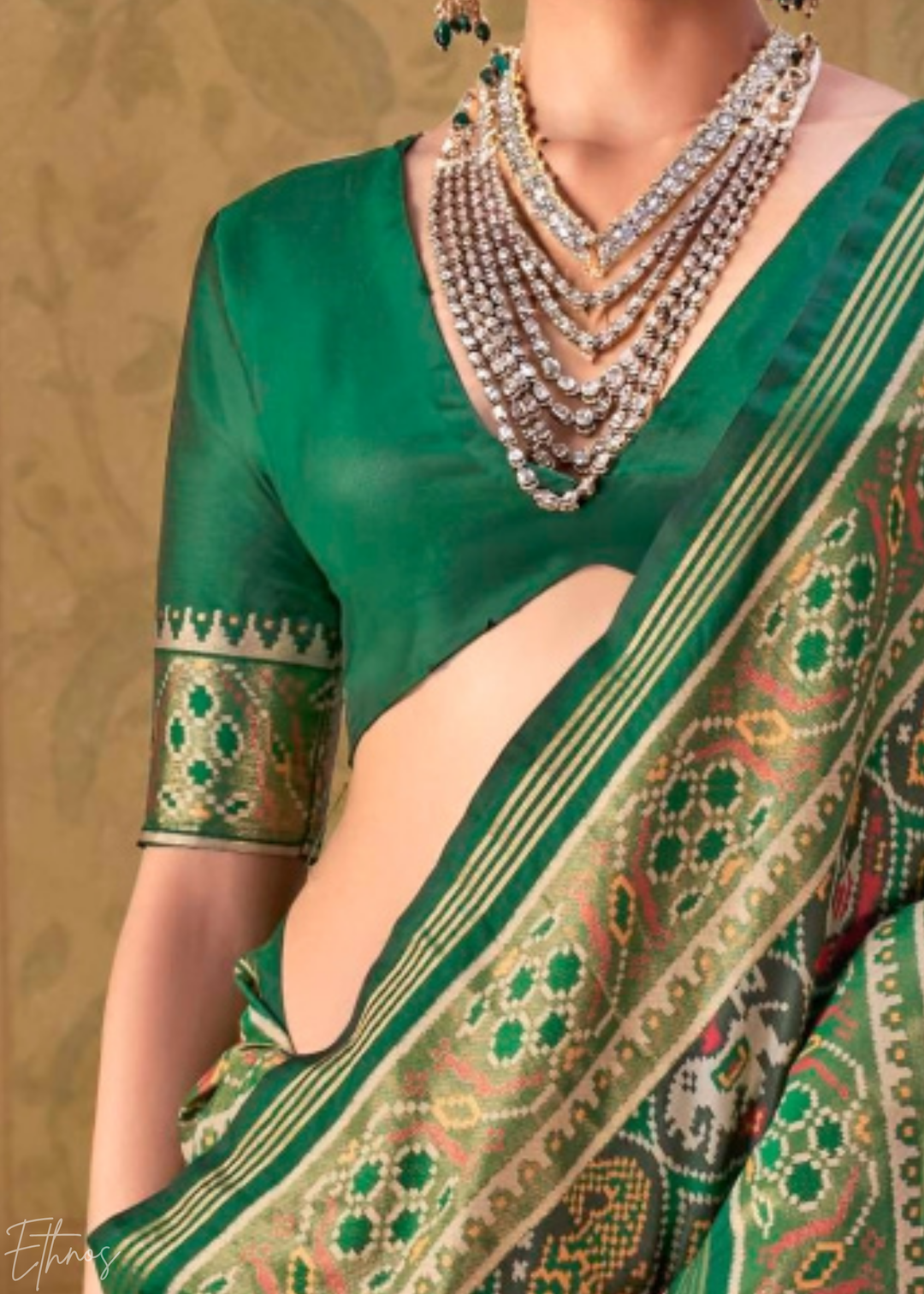 Emerald Green Ashwa Patola Silk Saree
