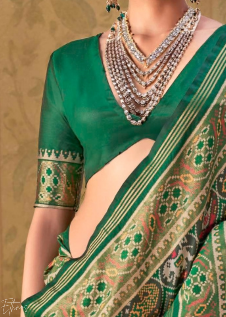 Emerald Green Ashwa Patola Silk Saree