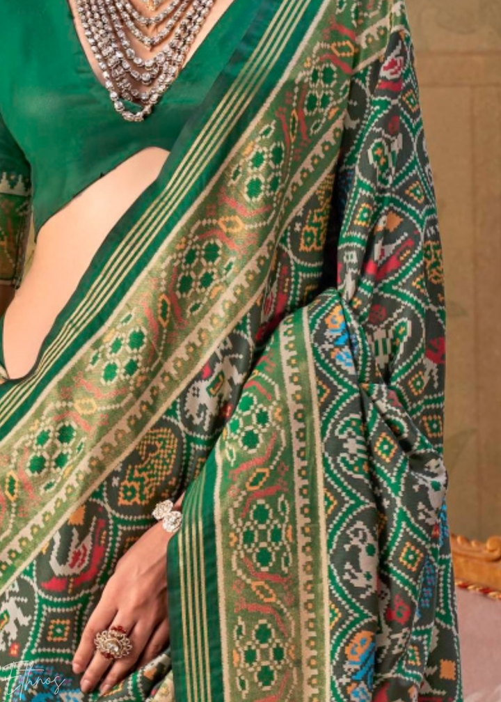 Emerald Green Ashwa Patola Silk Saree