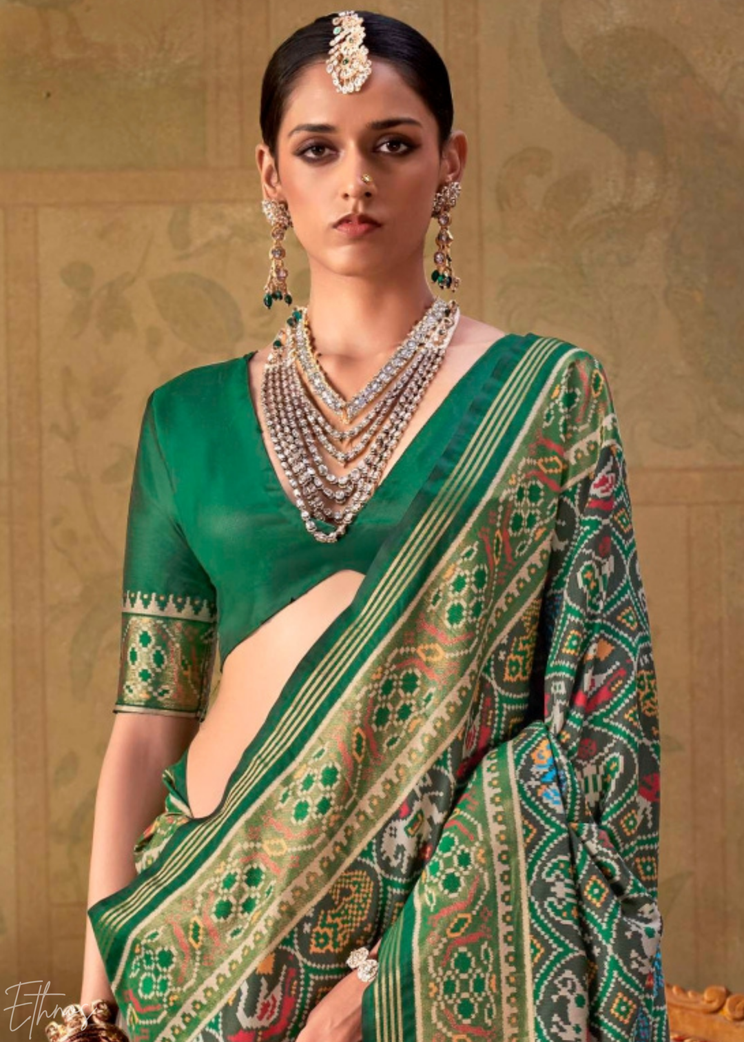Emerald Green Ashwa Patola Silk Saree