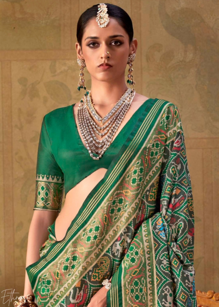 Emerald Green Ashwa Patola Silk Saree
